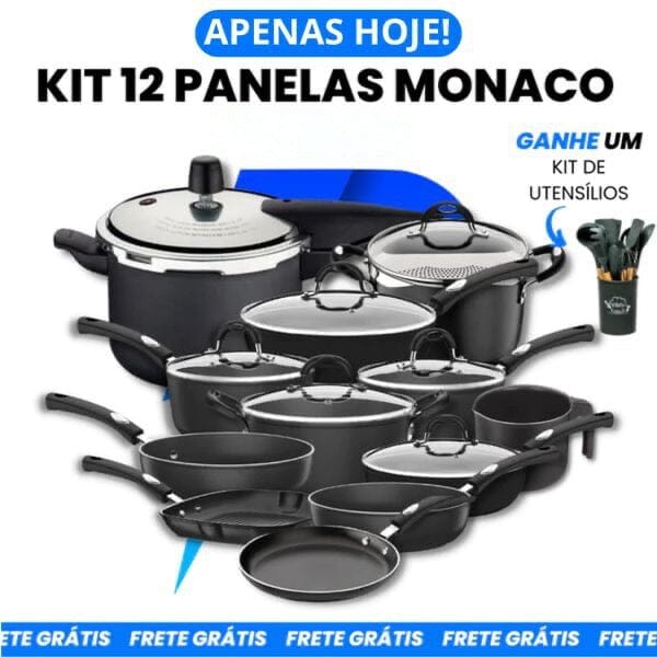 Jogo de Panelas Antiaderente 12 Panelas Monaco Red Edition + BRINDE - (QUEIMA DE ESTOQUE) Minha loja Kit 12 Peças Preto 