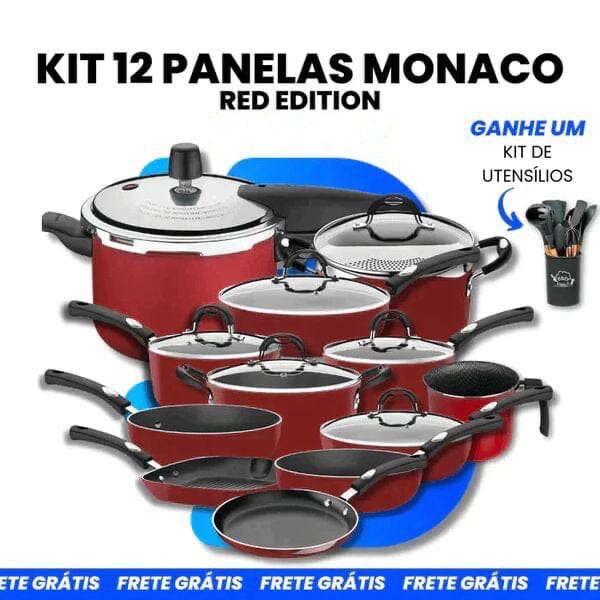 Jogo de Panelas Antiaderente 12 Panelas Monaco Red Edition + BRINDE - (QUEIMA DE ESTOQUE) Minha loja Kit 12 Peças Vermelho 