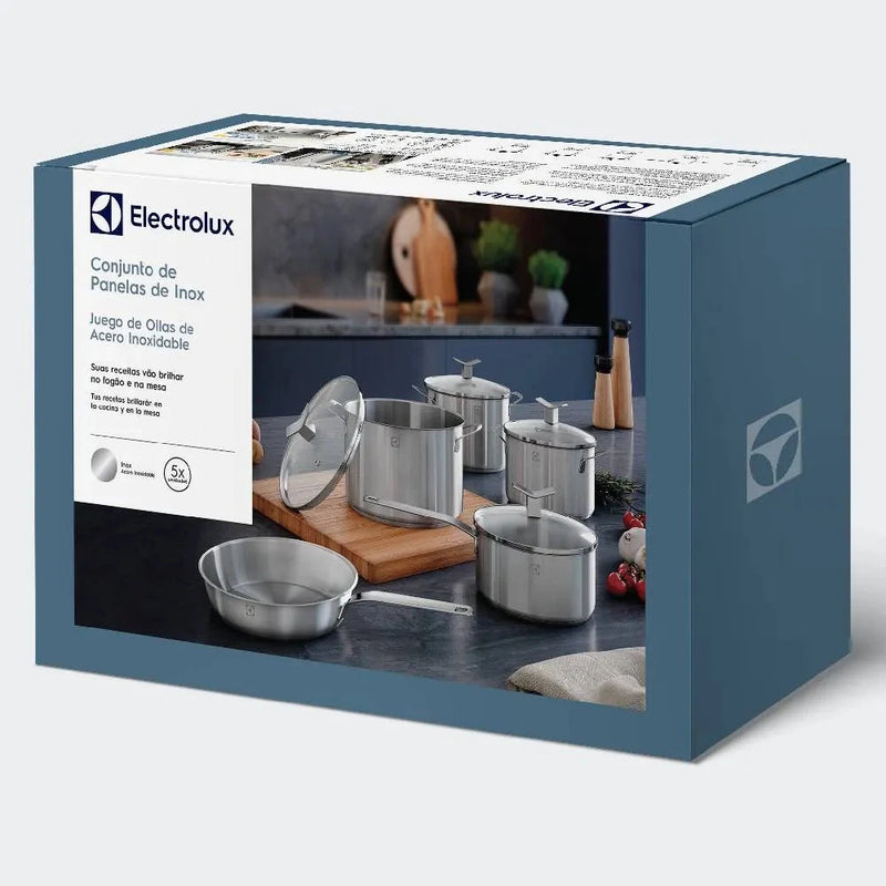 Jogo de Panelas Electrolux Inox com 5 Peças Design com Fundo Triplo Minha loja 