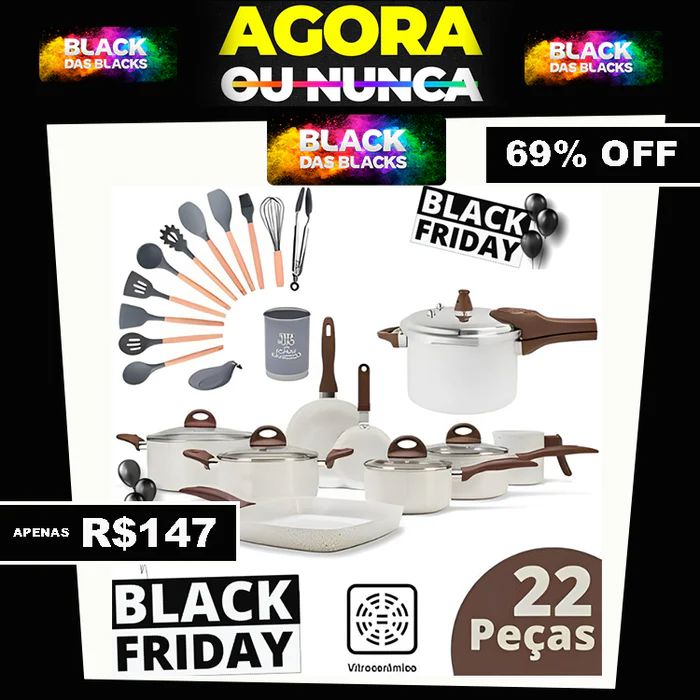 Jogo Panelas Ceramic Smart Plus [22 Peças] + Kit Utensílios em Silicone Minha loja 