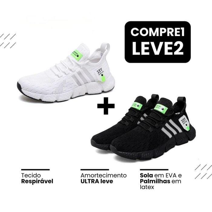 New Tênis FAST PRO Run - Respirável e Ultra Resistente (COMPRE 1 LEVE 2.) Minha loja 35-36 Branco + Todo Preto 