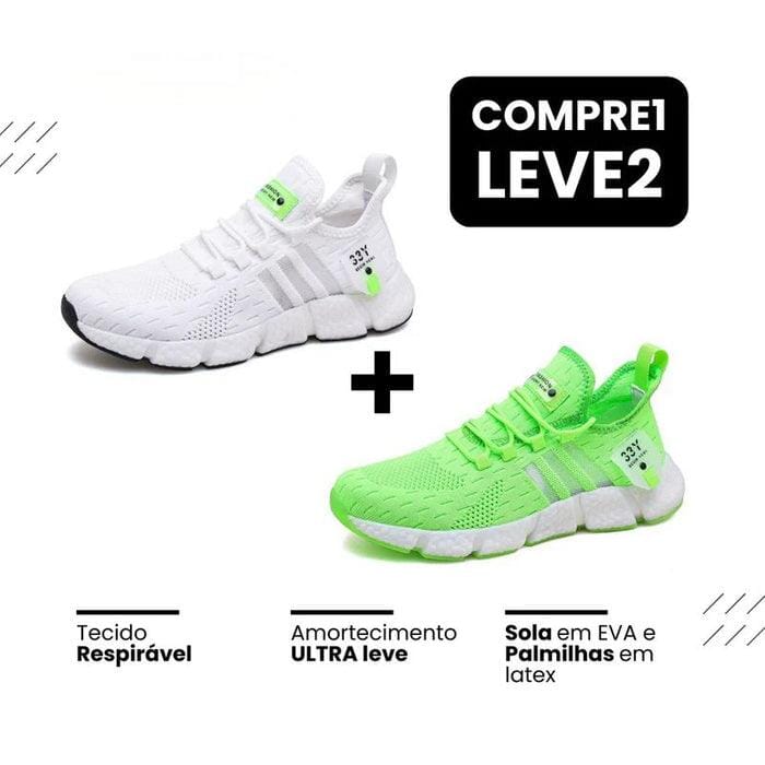 New Tênis FAST PRO Run - Respirável e Ultra Resistente (COMPRE 1 LEVE 2.) Minha loja 35-36 Branco + Verde 