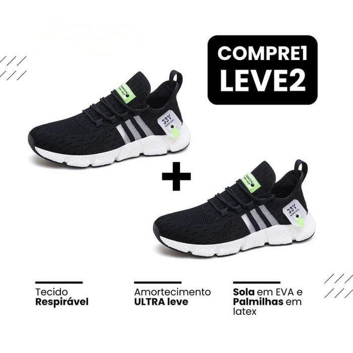 New Tênis FAST PRO Run - Respirável e Ultra Resistente (COMPRE 1 LEVE 2.) Minha loja 35-36 Preto + Preto 