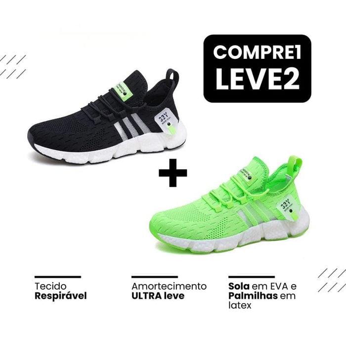 New Tênis FAST PRO Run - Respirável e Ultra Resistente (COMPRE 1 LEVE 2.) Minha loja 35-36 Preto + Verde 