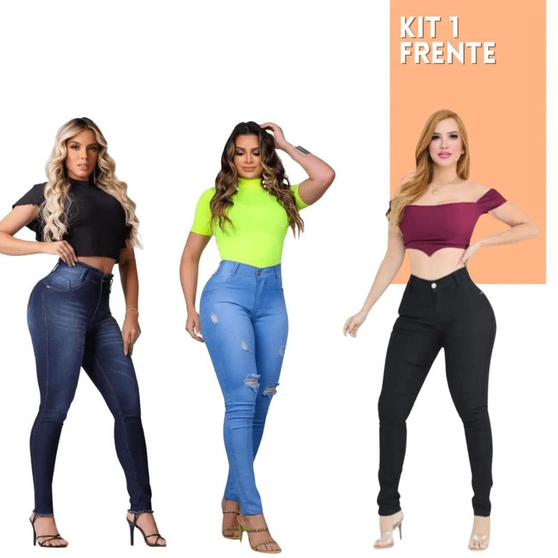 OFERTA DE VERÃO🔥 KIT 3 CALÇAS JEANS MODELADORAS + CINTO FIVELA DE BRINDE APENAS HOJE Minha loja P(34-36) Kit 1 