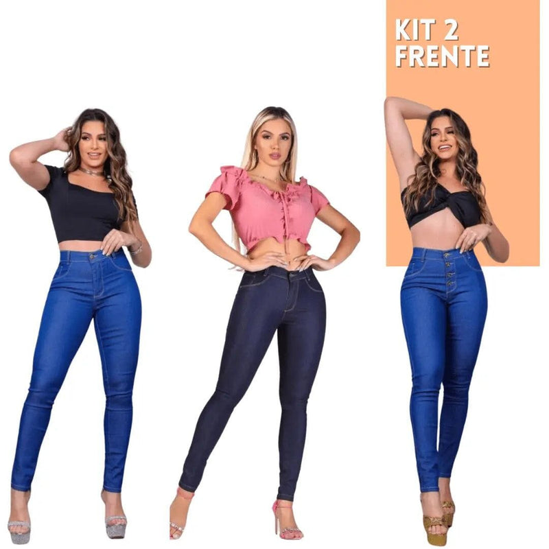 OFERTA DE VERÃO🔥 KIT 3 CALÇAS JEANS MODELADORAS + CINTO FIVELA DE BRINDE APENAS HOJE Minha loja P(34-36) Kit 2 