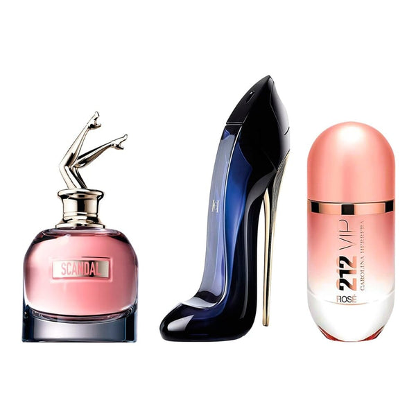 Combo de 3 Perfumes Femininos - Scandal, Good Girl e 212 Rose Beleza e Perfumaria Divina Elegância 