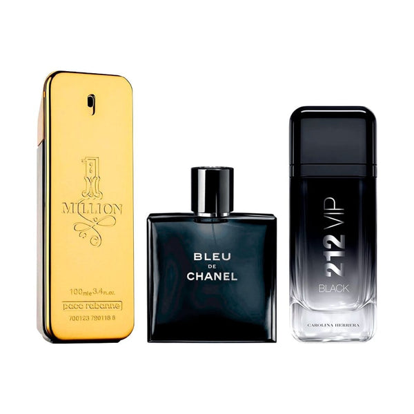 Combo de 3 Perfumes Masculinos - 1 Million, Bleu de Chanel e 212 VIP Black Beleza e Perfumaria Divina Elegância 