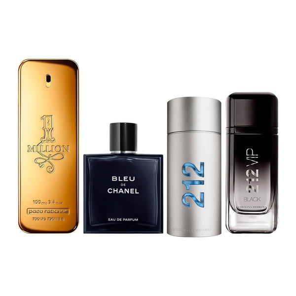 Combo de 4 Perfumes Masculinos - 1 Million, Bleu de Chanel, 212 MEN e 212 VIP Black Beleza e Perfumaria Divina Elegância 