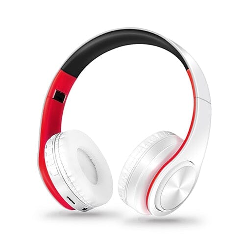 Fone de ouvido Bluetooth Sem fio Dobrável Fone de ouvido Bluetooth Sem fio Dobrável Divina Elegância Branco e Vermelho 
