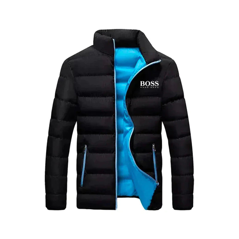 Jaqueta Masculina Premium Boss Jaqueta de frio Impermeável Divina Elegância Preto com Azul P 