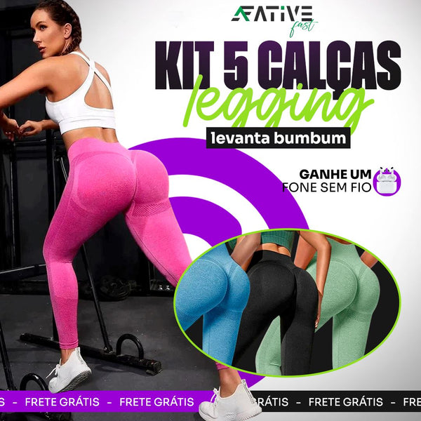 Kit 5 Calças Legging - Aumenta Bumbum e Afina Cintura + BRINDE Divina Elegância P Sortidas 