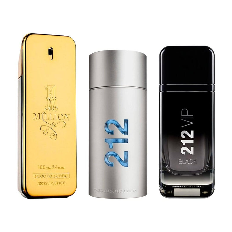 Kit de 3 Perfumes Masculinos - 1 Million, 212 MEN e 212 Black Beleza e Perfumaria Divina Elegância 