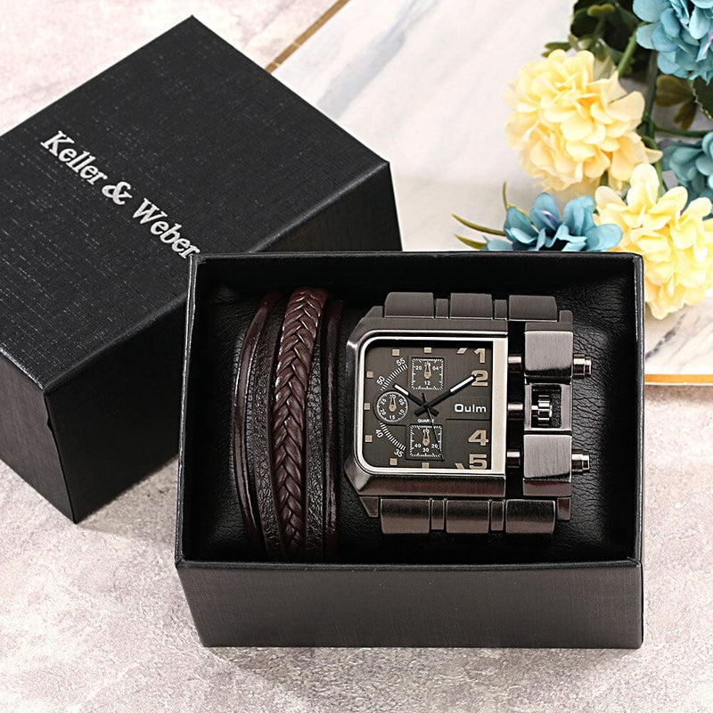 Kit Relógio Luxuoso + Pulseira Aço Inoxidável Relógios Divina Elegância Marrom 