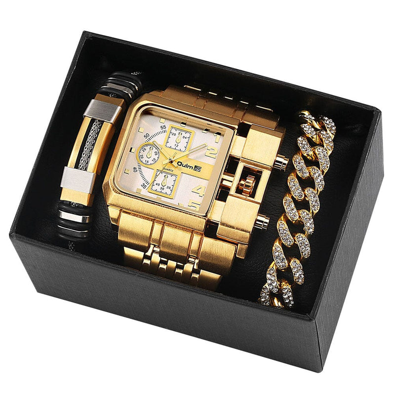 Kit Relógio Luxuoso + Pulseira Aço Inoxidável Relógios Divina Elegância Ouro e Branco 
