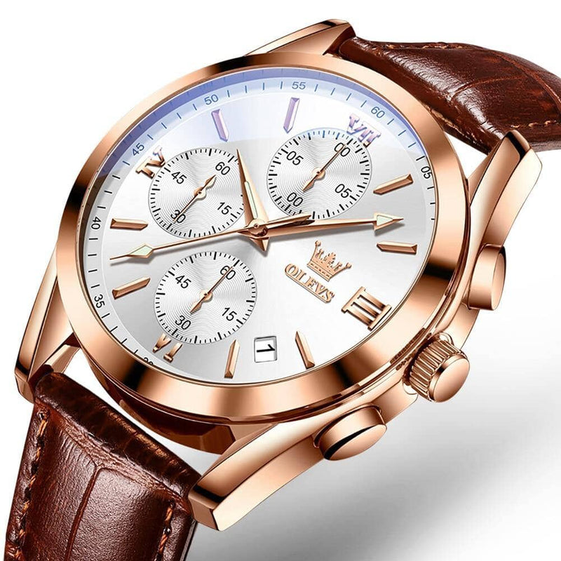 Relógio de Couro OLEVS - Premium Relógio de couro Redondo Divina Elegância 