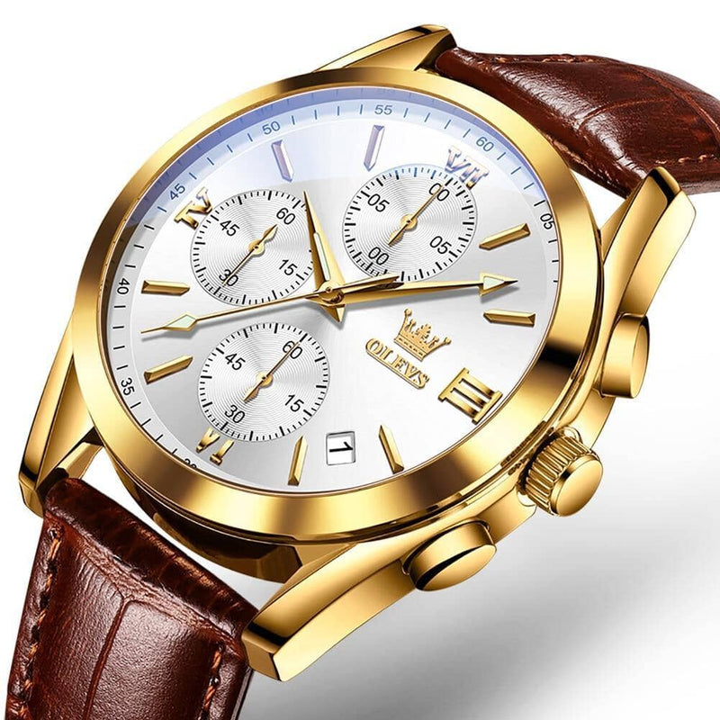 Relógio de Couro OLEVS - Premium Relógio de couro Redondo Divina Elegância Branco 