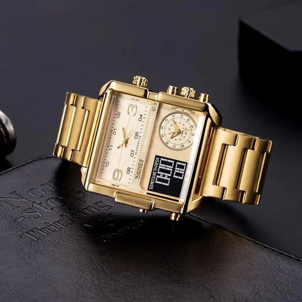 Relógio Masculino Skmei Quadrado Luxo C/ Cronógrafo E Data Relógio Masculino Skmei Quadrado Luxo C/ Cronógrafo E Data Divina Elegância 