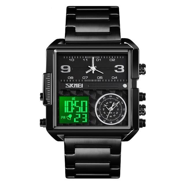 Relógio Masculino Skmei Quadrado Luxo C/ Cronógrafo E Data Relógio Masculino Skmei Quadrado Luxo C/ Cronógrafo E Data Divina Elegância Preto 