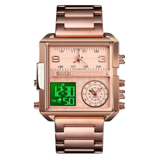 Relógio Masculino Skmei Quadrado Luxo C/ Cronógrafo E Data Relógio Masculino Skmei Quadrado Luxo C/ Cronógrafo E Data Divina Elegância Rose 