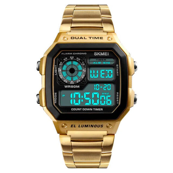 Relógio Militar Clássico SKMEI 1335 À Prova D'Água 50M Relógio Militar SKMEI Divina Elegância Dourado 