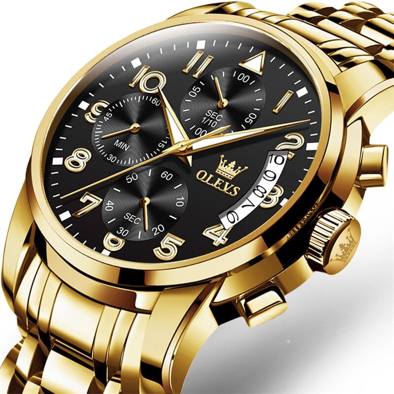 Relógio ouro fino - Aço inoxidável (Edição limitada) Relógio OLEVS Edição limitada Divina Elegância Ouro e Preto 